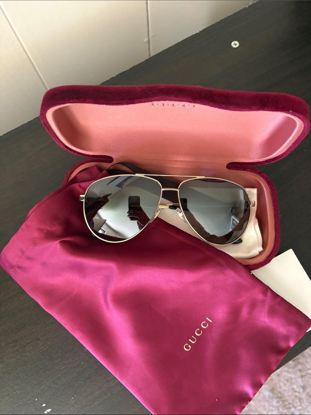 Gucci Gold Aviator Sunglasses with Brown Gradient Lenses - Picture 2 of 4